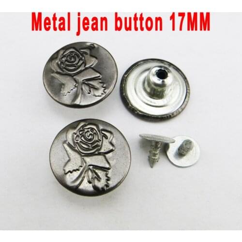 50PCS 17MM Metal Rose Jeans Button Sewing Clothes Accessory Decorative Brand Gun Black Jean Buttons JMB-064T