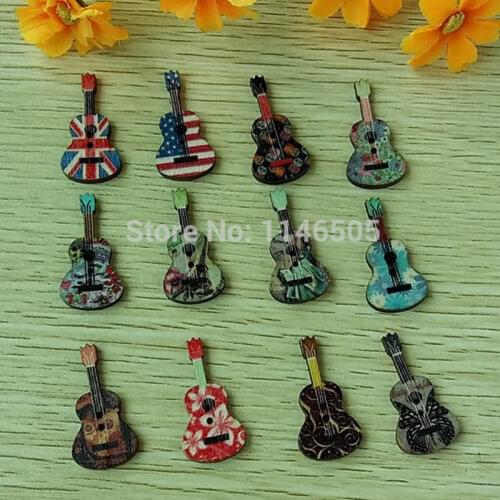 Mix 150pc prints painted wooden buttons Guitar clothing accessories Sewing Buttons Decorative Scrapbooking 2 Holes 18 *36mm