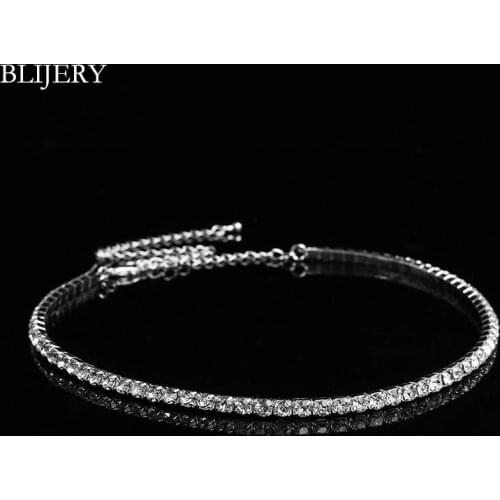 BLIJERY Fashion Silver Color Rhinestone Choker Necklace Simple Crystal Bridal Chokers Elastic Cord Women Wedding Party Jewelry
