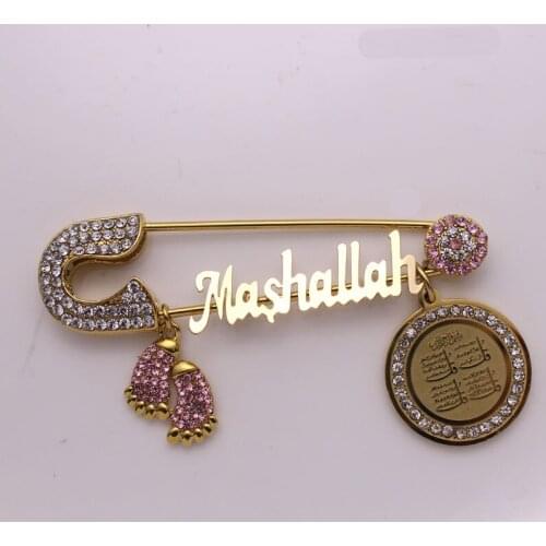 Turkish evil eye Koran four Qul suras Mashallah Stainless steel brooch muslim islam baby pin