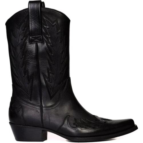 FootCourt- Black Texas Boots Genuine Leather Cowboy Boots For Men Western Stitch Embroidered Shoes Made in Turkey New Season