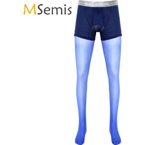 Mens Lingerie Sexy Pantyhose Underwear Wide Elastic Waistband Leggings Nightwear Hollow Out Bulge Pouch Lingerie Boxer Briefs