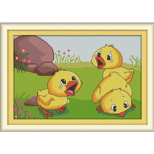 Three chickens cross stitch kit DMC color cotton thread 14ct 11ct count print canvas stitches embroidery DIY handmade needlework