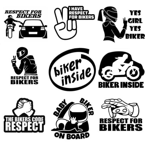 SZWL Interesting Car Stickers Respect for Bikers Sticker Funny Vinyl for Auto Door Handle Decals Body Car Accessories Decoration