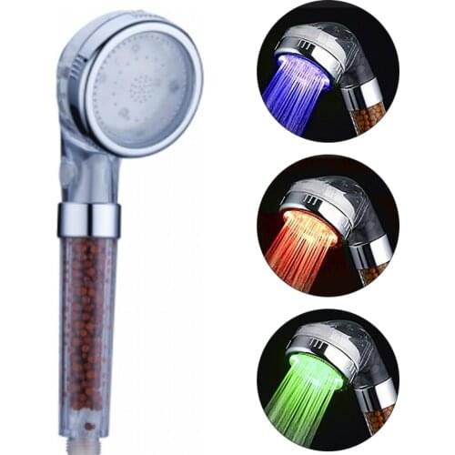 3 Colors LED Light Shower Head Temperature Sensor Light Water Powered Shower Head Filter Sprinkler Bathroom Bath Fixture