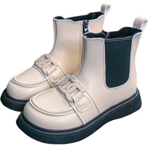 2021 New Childrens Boots Girls British Style Martin Boots Kids One-step Low-cut Short Boots Warm Non-slip Back To School Shoes