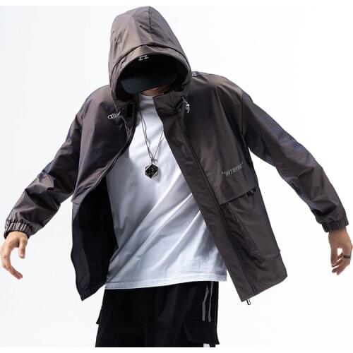 New Arrival Autumn Letter Printed Stylish Casual Mens Hooded Jacket Fashion Up-Zipper Front Windbreaker Coat Big Size Windproof