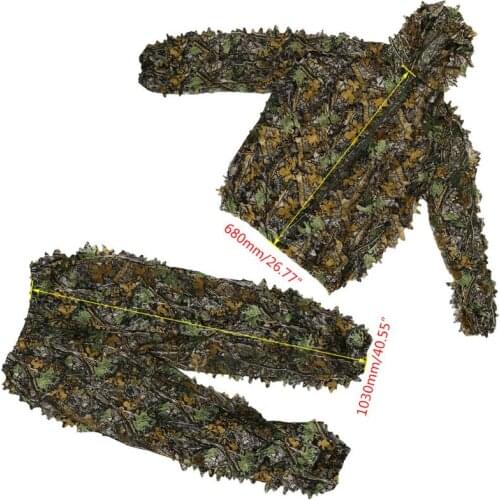 1 Set Hunting Clothes 3D Leaves Coat Trousers Camouflage Tops Outdoor CS Training Clothing Suit Pants Hooded Jacket