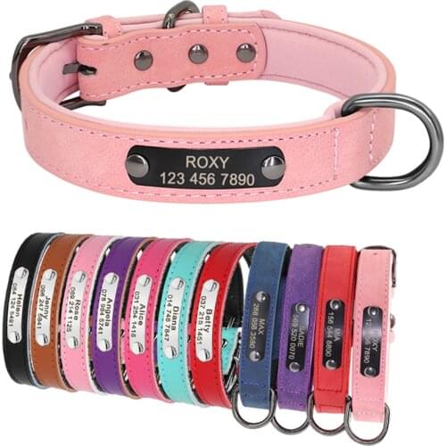 PU Leather Custom Dog Collar Personalized Puppy Collar Free Engraved Pet Collars for Small Medium Large Dogs Pitbull Chihuahua