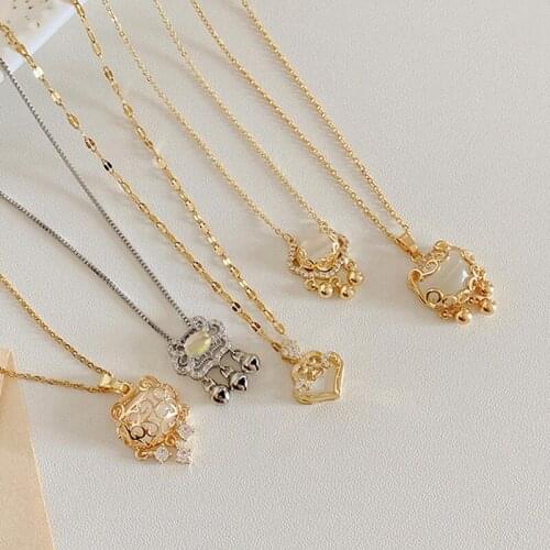 Chinese Style Stainless Steel Auspicious Lock Pendant Necklace for Women Delicate Bells Chain Gold Silver Color Necklace Jewelry