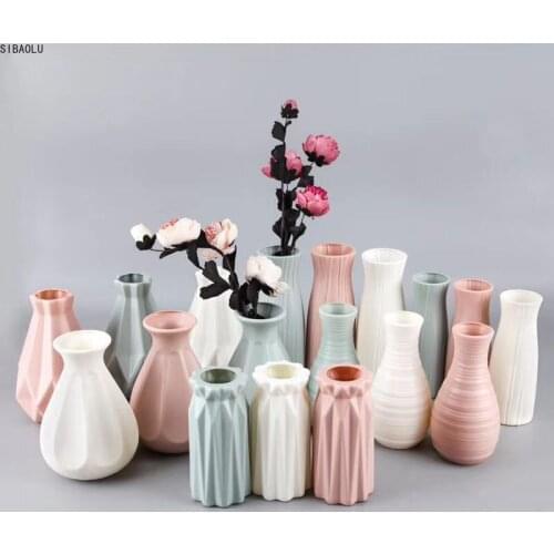Plastic Flower Vase Decoration Home White Vases Imitation Ceramic Vase Flower Pot Decoration Nordic Style Flower Basket
