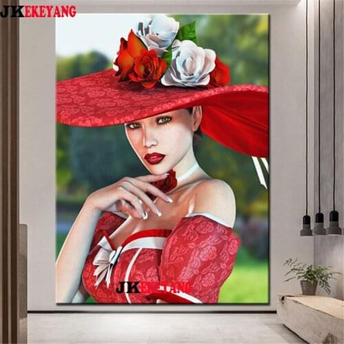Full Square Round Diamond Embroidery DIY Diamond Painting Woman in red Cross Stitch kit mosaic Y4456