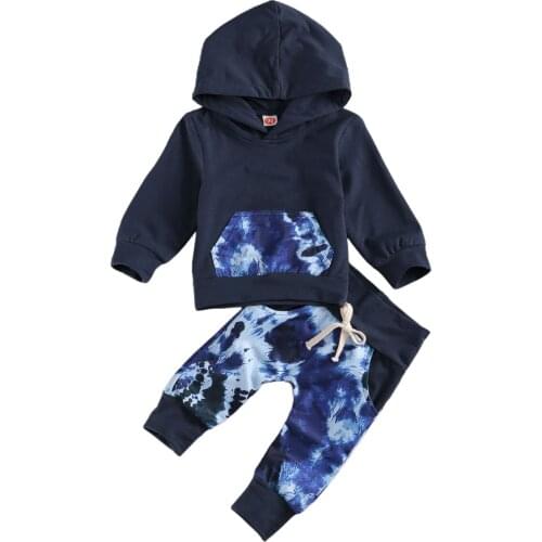 Infant Baby Girls Boys Casual Fall Clothes Tie Dye Set Long Sleeve Hoodies Sweatshirt Elastic Pant Newborn Kids Outfits 0-12M
