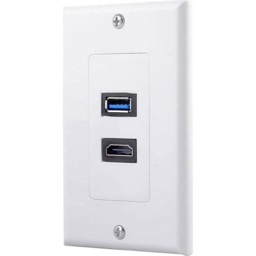 USB 3.0 Jack Socket Plated Outlet Connector HDTV HDMI-compatible Port with USB3.0 Wall Interface Cover Coupler Wall HUB Panel