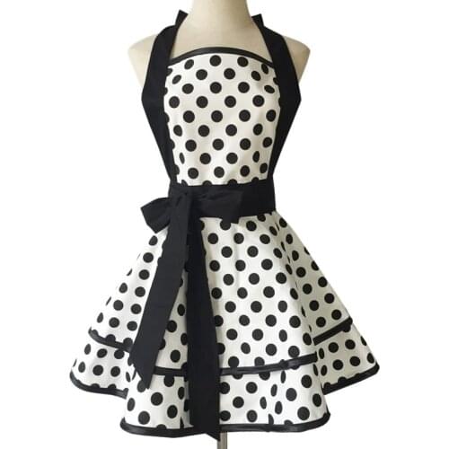 Retro Kitchen Apron Woman Polka Dots Cooking Waitress Salon Hairdresser Working Cotton Apron Dress Avental de Cozinha Divertido