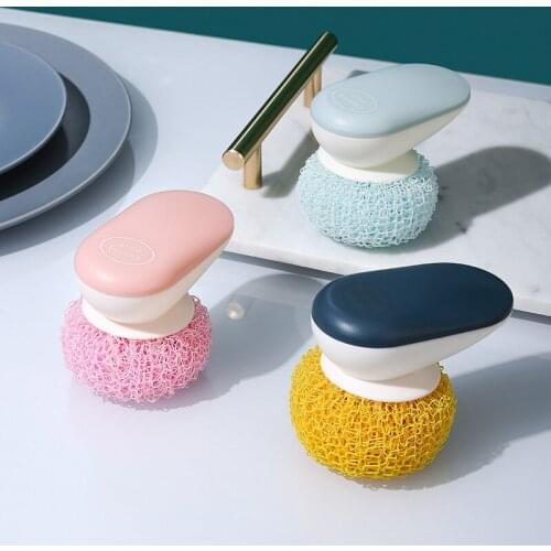 Nano Cleaning Ball Brush with Handle Kitchen Washing Pot Dish Brush Replace Wire Ball Multi-function Household Cleaning Brush