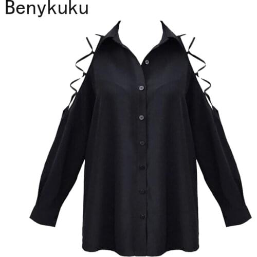 Cool Girl Punk Rock Black Blouse Gothic Punk Shirts for Women 2020 Off Shoulder Lace Up Clothes Female V Collar Sexy Loose Tops