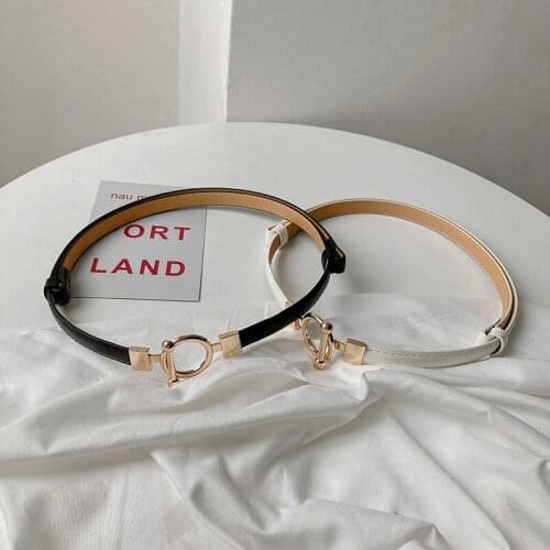 Thin Belt Gold Buckle Women Adjustable Waistband For Dress Elegant Strap Adjust Female Slim Cummerbund Black Faux Leather