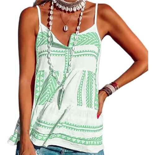 Summer Tops Women Camisole Spaghetti Straps Polyester Stripes Button Sleeveless Blouse Loose Tank Top Vest Summer ropa mujer