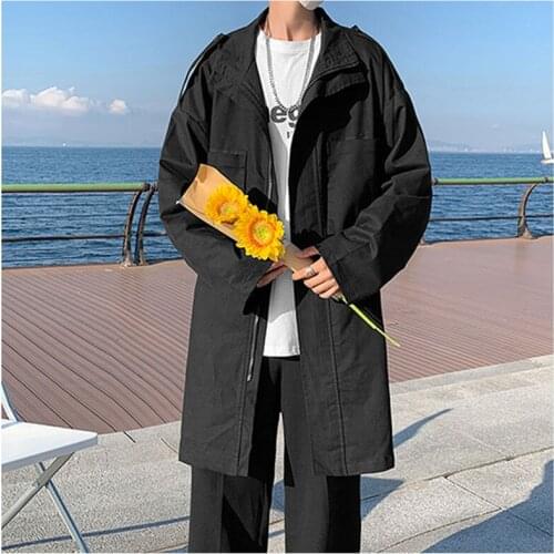 Windbreaker 2021 Spring And Autumn New Mid-length Ins Streetwear Solid Black Stylish Loose Trench Coat