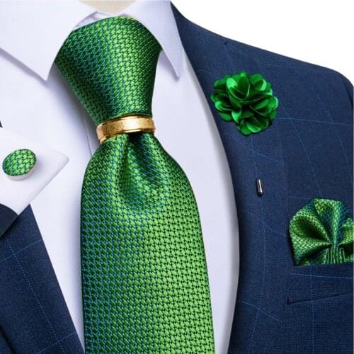 Green Shinny Solid Ties For Men Lxury Tie Set With Gold Tie Ring Brooch Pin Business Wedding Accessories 8cm Width Neck Tie