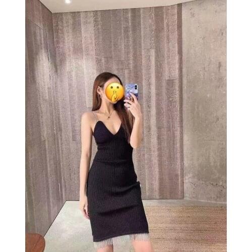 Ladies 2021ss Sling Strap V Neck Knitted Short Mini Dress