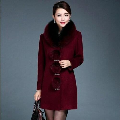 Middle-Aged Ladies Autumn Winter Woolen Coat Female Middle-Aged Mother Clothing 2020 Womens Mid-Length Woolen Coat Women Q325