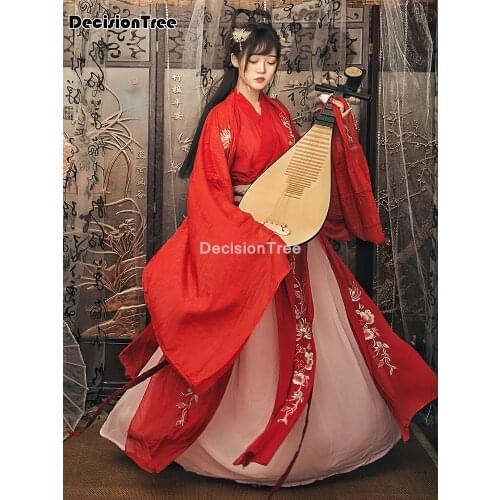 2021 red fairy ancient hanfu dress traditional chinese folk dance costumes women embroidered elegant performance clothing