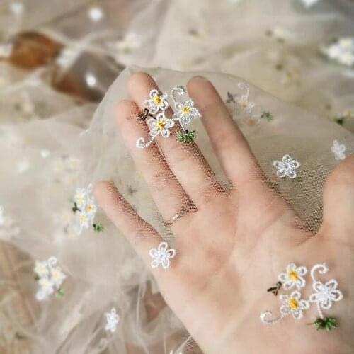 1Yard Exquisite flower embroidered tulle flower mesh fabric girls clothes women dress DIY material home party decoration