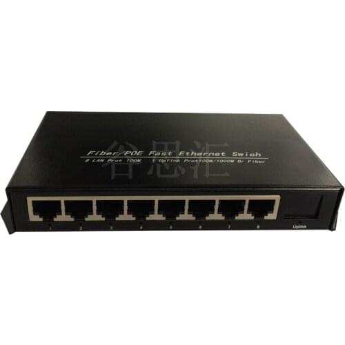 1F8E fiber POE fast ethernet switch, 1 single-mode single-fiber optical, 8 RJ45 megabit 100M network SC transceiver