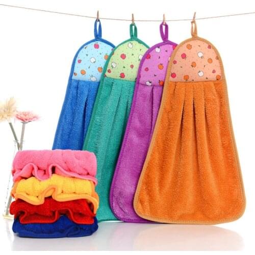 30*40cm Coral Velvet Cute Soft Hand Towels Dishcloths Printing Absorbent Cloth Bathroom Hanging Wipe Kitchen Accessories