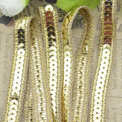 50Meter 1cm DIY Gold Silver Black Sequin Ribbon Trim Fabric Sewing Accessories Clothes Dress Headdress Decoration Paillette Lace
