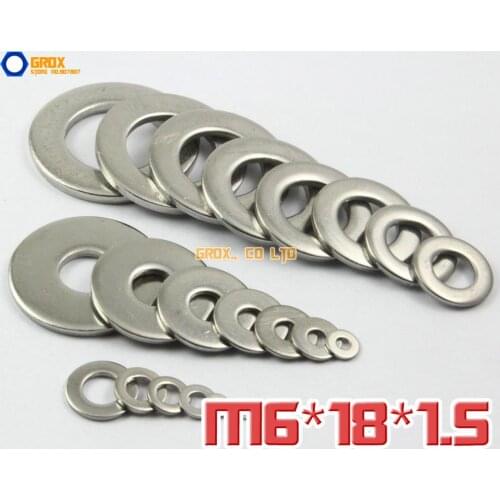 50 Pieces M6 x 18 x 1.5 Flat Washer 304 (A2-70) Stainless Steel
