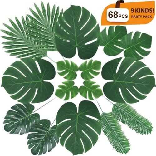 60pcs Artificia Palm Leaves Hawaii Simulation Leaf Tropical Party Decor Props Plant Palm Jungle Wedding Gift DIY Holiday Decor