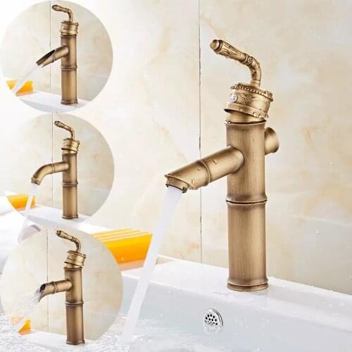Antique Basin Faucets Sink Mixer Bamboo Shape Bathroom Hot and Cold Water Taps Vessel Vanity Sink Mixer Crane Deck Mount