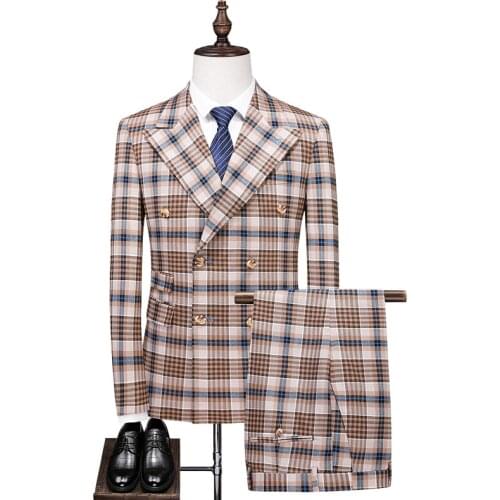 Blazer + Pants) Suit Mens Suit 2 piece Latest Jacket Design Blazer Fashion Plaid Wedding Dress Tuxedo Mens Suit Plus Size 5XL