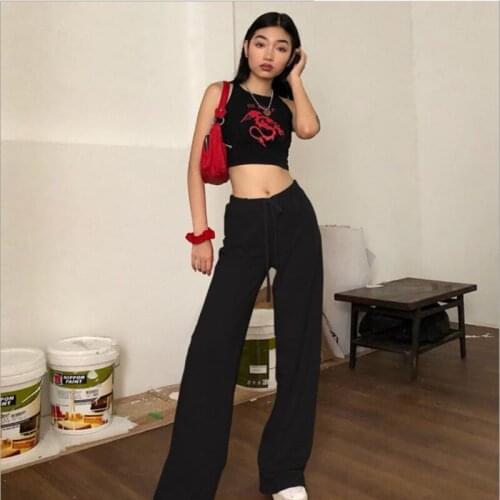 Womens Casual Wide-Leg Pants Solid Color High Waist Drawstring Pants Jogger Spring Autumn Ladies Loose Baggy Trousers