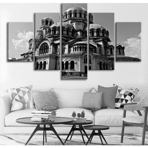 Black and White Islamic Landscape Wall Art 5 Pieces Islamic Wall Art Canvas Print Paintings Poster Living Room Decoration