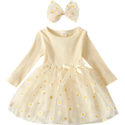 Citgeett Autumn Toddler Baby Girls Clothes Sweet O-Neck Long Sleeves Printing Hemline + Bow Hairband Spring 1-6 Years