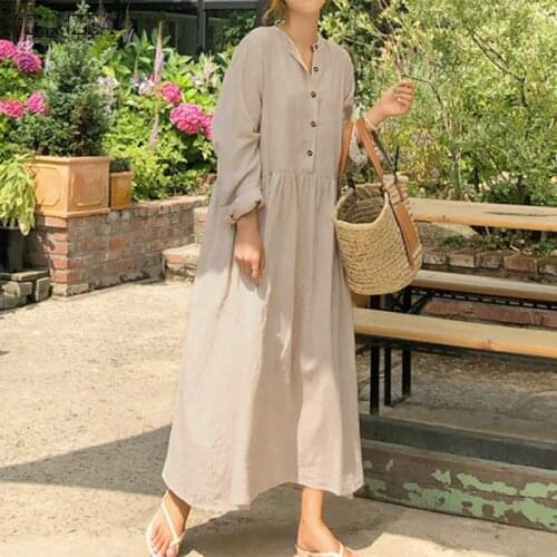 Elegant Button Shirt Dress Womens Spring Sundress ZANZEA 2021 Casual Long Sleeve Maxi Vestidos Female Baggy Robe Plus Size 5XL