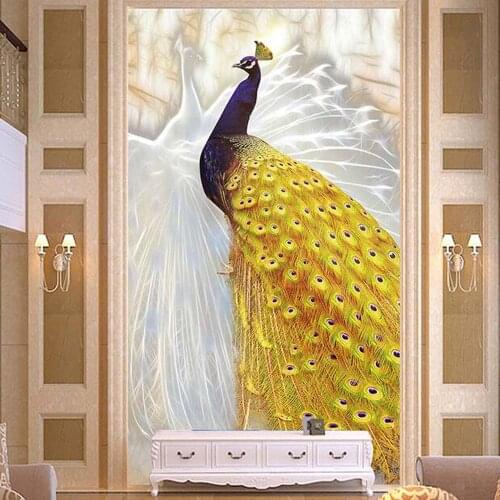 3D Embossed Photo Murals Wallpaper Peacock Entrance for Living Room TV Background Wall Art Decor Wall Paper Murals Custom Size