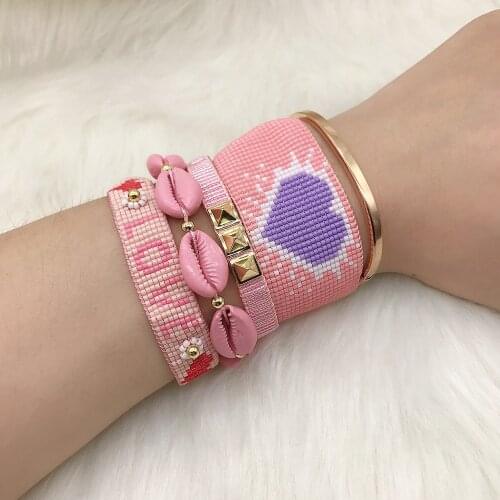 BLUESTAR Delica MIYUKI Braccelet Pink Heart Boho Chic Pulseras Mujer Moda LOVE Letter Seashell Women Bracelets Handmade Bead