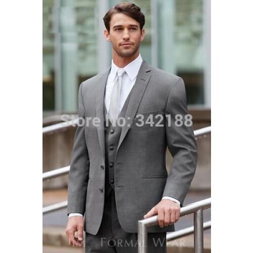 Top sale Light grey Two buttons Notch Lapel Groom Tuxedos Groomsmen Men Wedding Suits Best man Suits Prom Clothing/wester suitsw