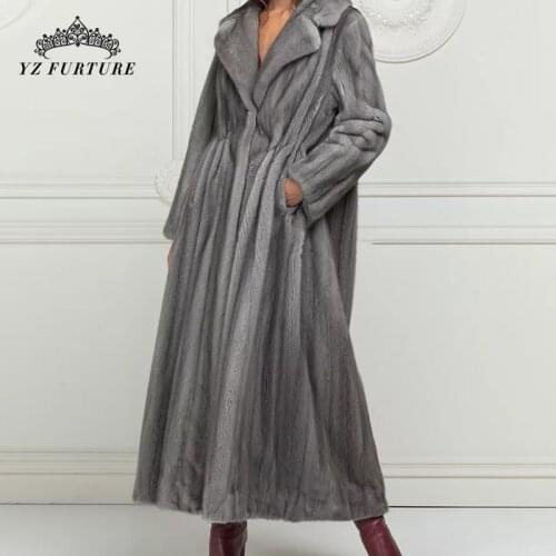 Gray Natural Mink Fur Fashionable Atmosphere Long Suit Collar Design Warm Waist Jacket Real Mink Fur Winter Outer Clothing