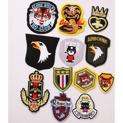 Fashion patch Eagle Tiger Snake Shield icon Embroidered Applique Patches For kawaii clothes DIY Iron on Badges on a backpack
