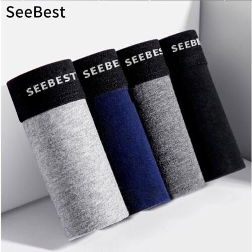 SeeBest underwear men cotton underpants male boxer shorts solid cuecas Panties Man Boxeur Homme Breathable plus size 5XL Lot