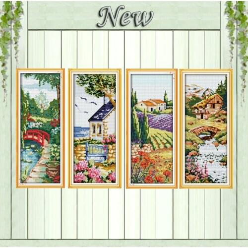 House flower winter scenery painting counted printed on canvas DMC 11CT 14CT Chinese Cross Stitch kit embroidery needlework Sets
