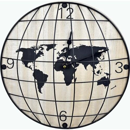 Retro Wall Clock, Vintage World Map Travel Silent Wooden Wall Clock Art Decorative Analog Clock Battery Operated Non-Ticking