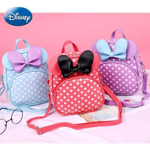 Disneys New Nylon Childrens Bag Minnie Cute Girl Bowknot Backpack Cartoon Princess Fashion Trend Messenger Shoulder Bag