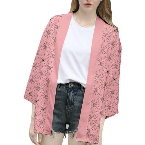 Japan Anime Cosplay Coat Kamado Nezuko Casual Cardigan Jacket Cosplay Costume Halloween Adult/child Haori Kimono Coat Shirt 2021